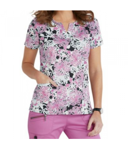 Beyond Scrubs Blossom henley print scrub top - Blossom Crocus - L