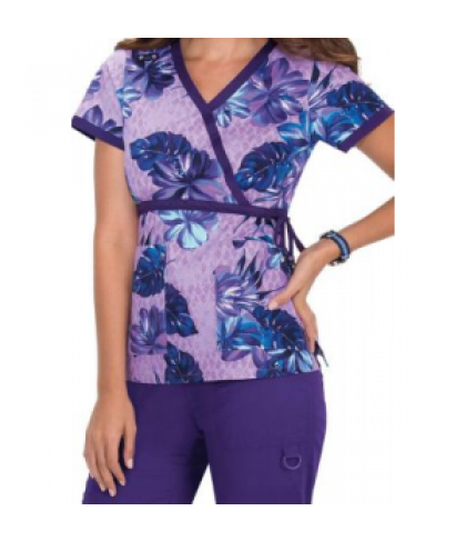 Koi Kathryn Vintage Hibiscus mock wrap print scrub top - Vintage Hibiscus - XS