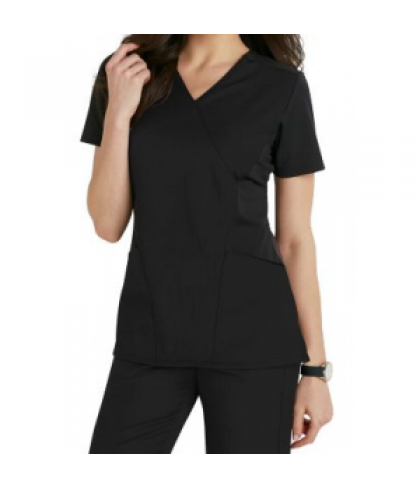 WonderWink Four-Stretch FFX Sport mock wrap scrub top - Black - S