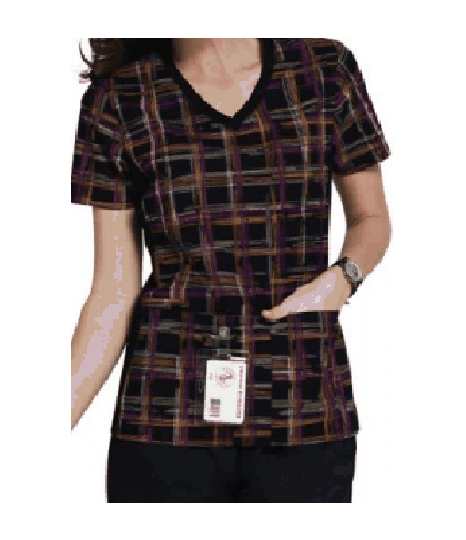 Cherokee Flexibles Paint It Plaid v-neck print scrub top - Paint It Plaid - 3X