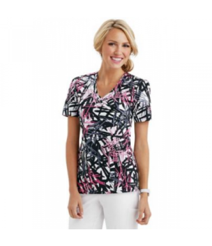 Landau Smart Stretch Static v-neck print scrub top - Static - M