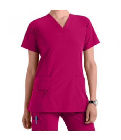 Peaches Enzyme Washed Doo-Dad v-neck scrub top - Boysenberry - XS